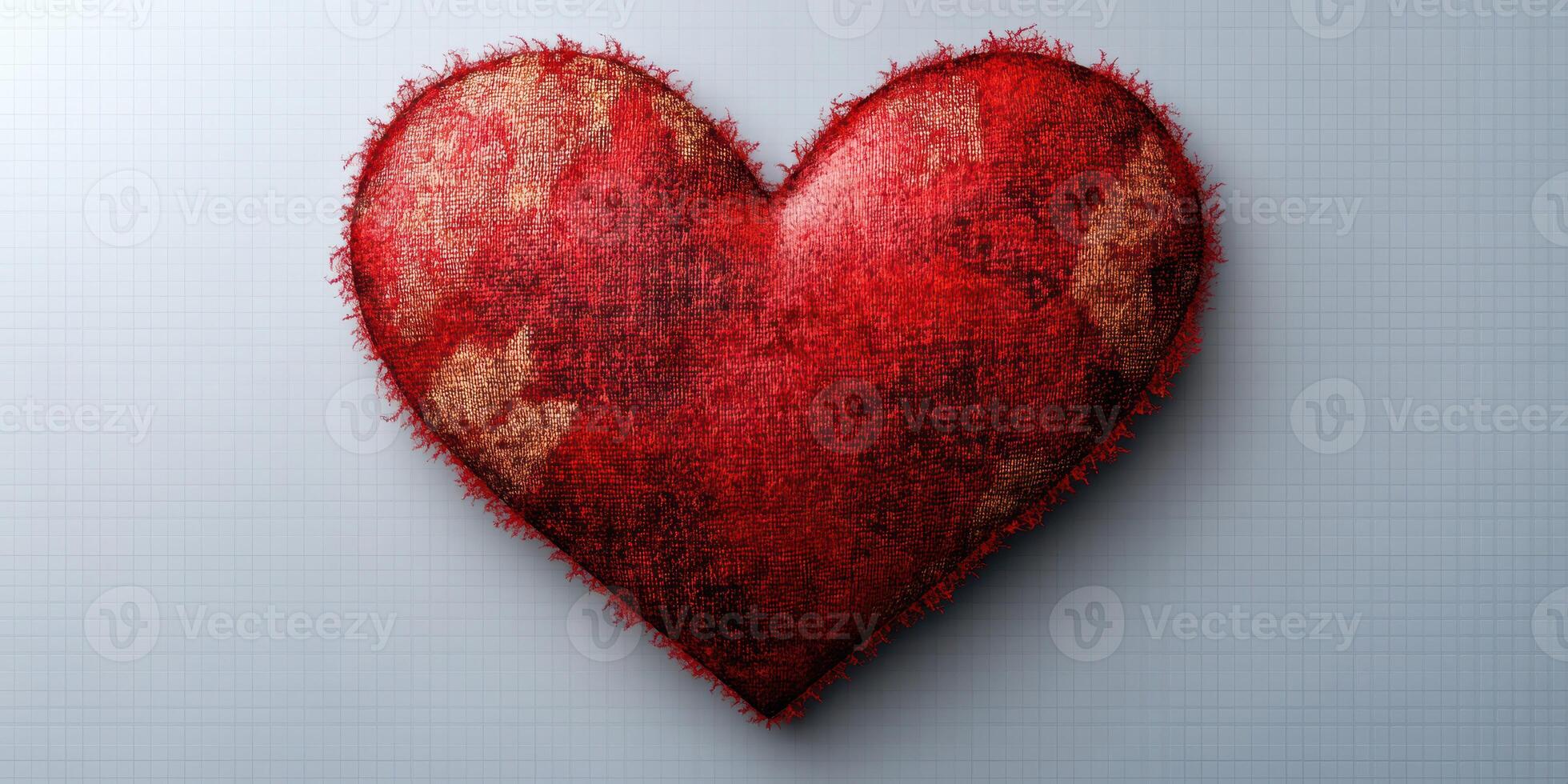 Unique red heart decoration made from textured fabric on a soft background photo