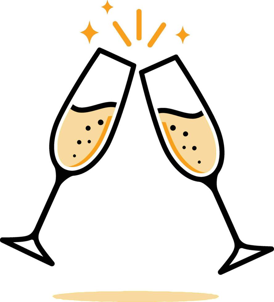 Two glasses of champagne with sparkles vector