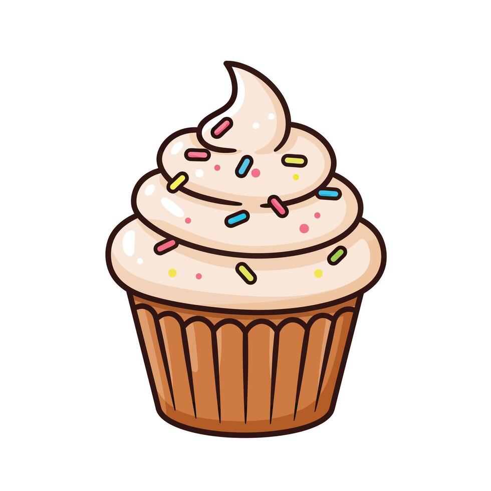 A cupcake with frosting and sprinkles on top vector