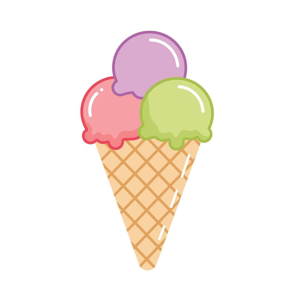 Ice cream in waffle cone illustration vector