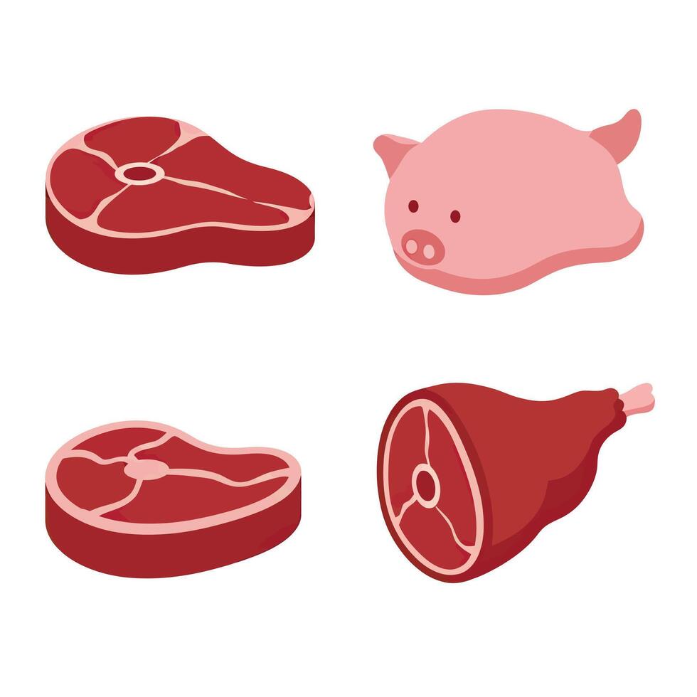 Meat and pork icons set isolated on white background vector