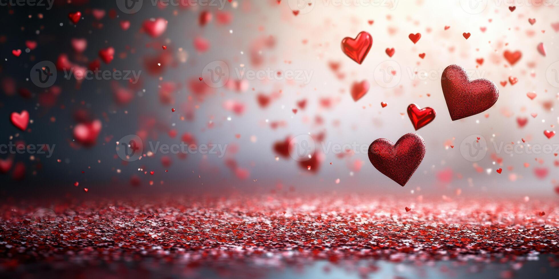 Floating red hearts creating a festive atmosphere of love during a romantic celebration photo