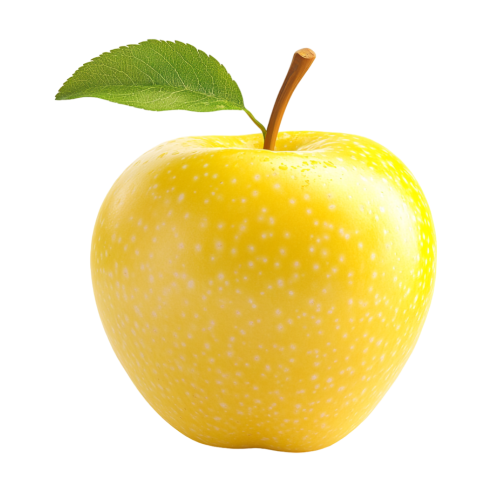 yellow apple with leaf on transparent background png