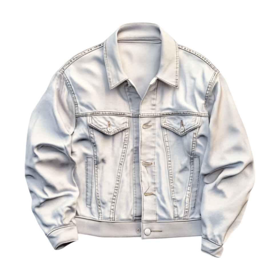 an image of a white denim jacket on a transparent background png