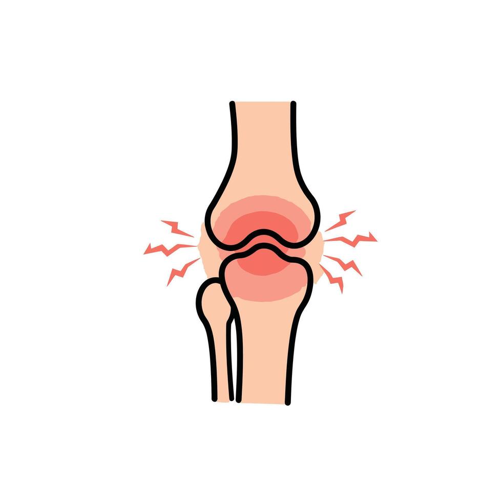 A knee joint with pain and red spots vector