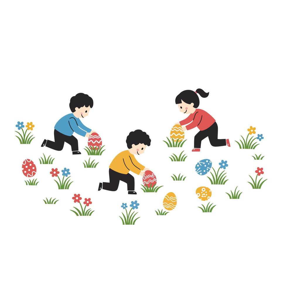 Children playing with easter eggs illustration vector