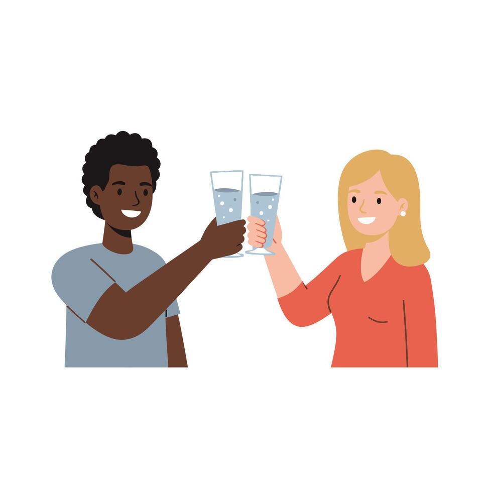 A man and woman toasting with glasses of water vector