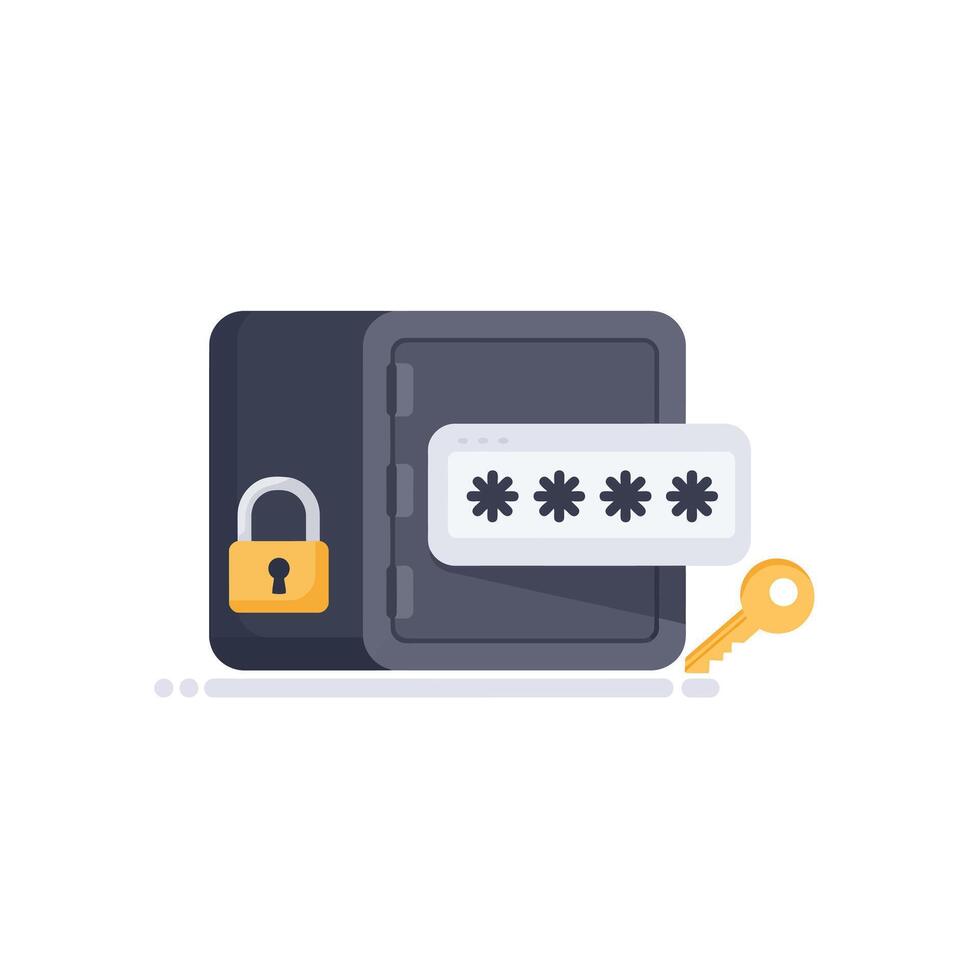 A flat icon of a safe with a key and padlock vector