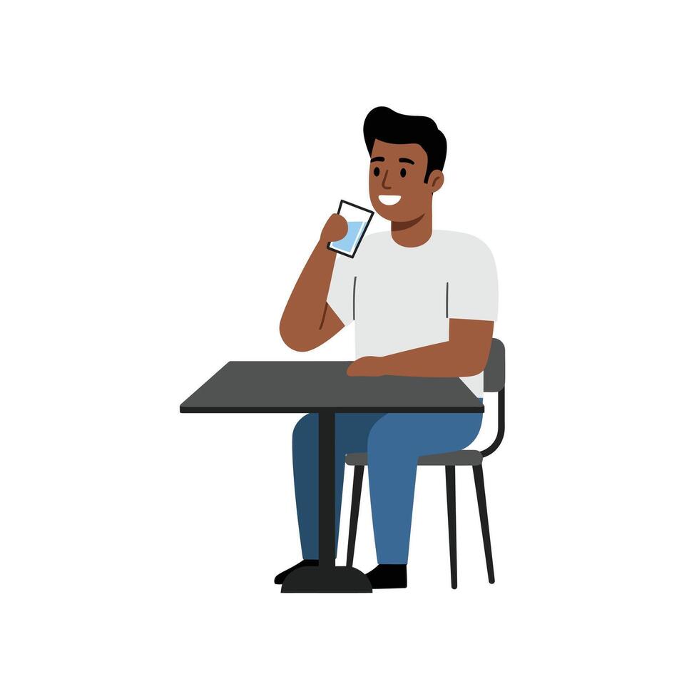 A man sitting at a table with a cell phone vector