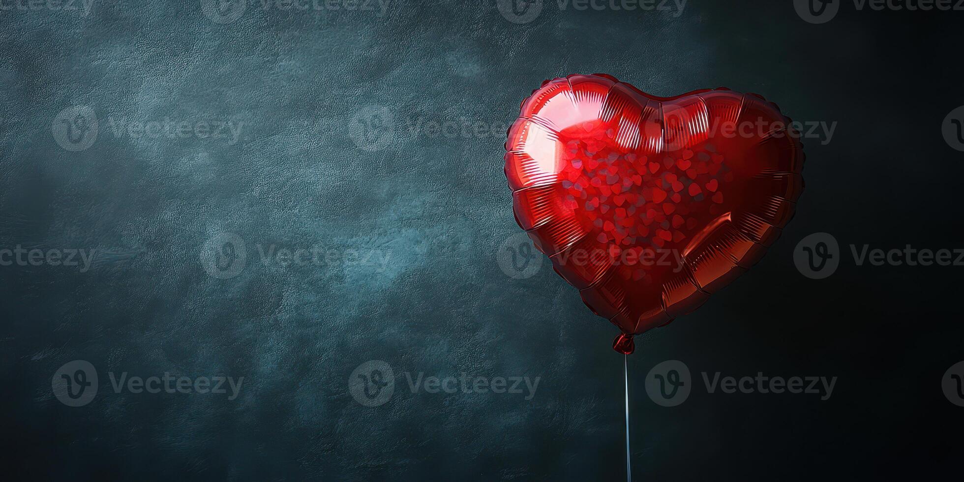 Heart-shaped balloon with confetti on a dark background creates a festive atmosphere for celebrations or romantic occasions photo