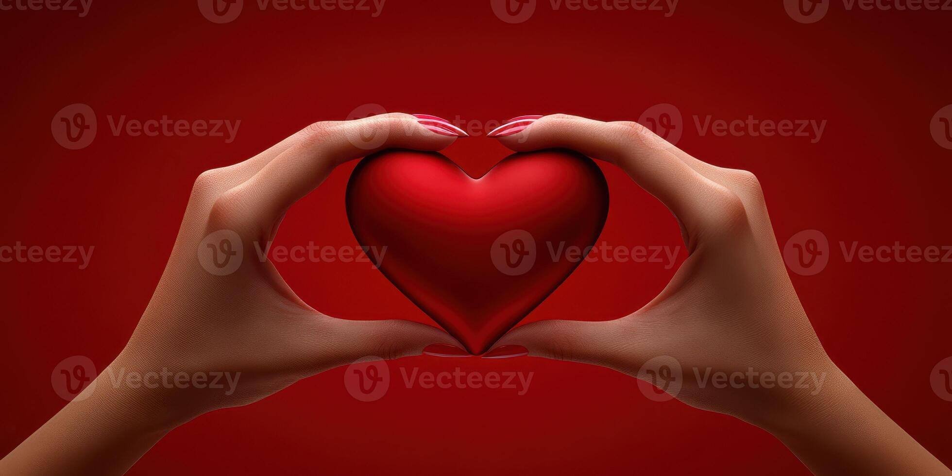 Hands creating a heart shape against a vibrant red background for a romantic or love-themed concept photo