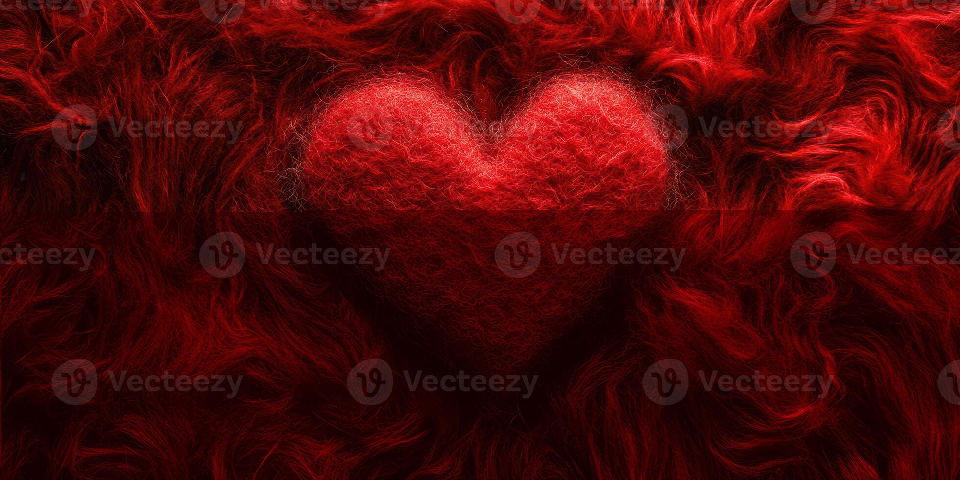 Textured red heart shape on a fuzzy background, creating a cozy and warm visual effect during a romantic theme photo