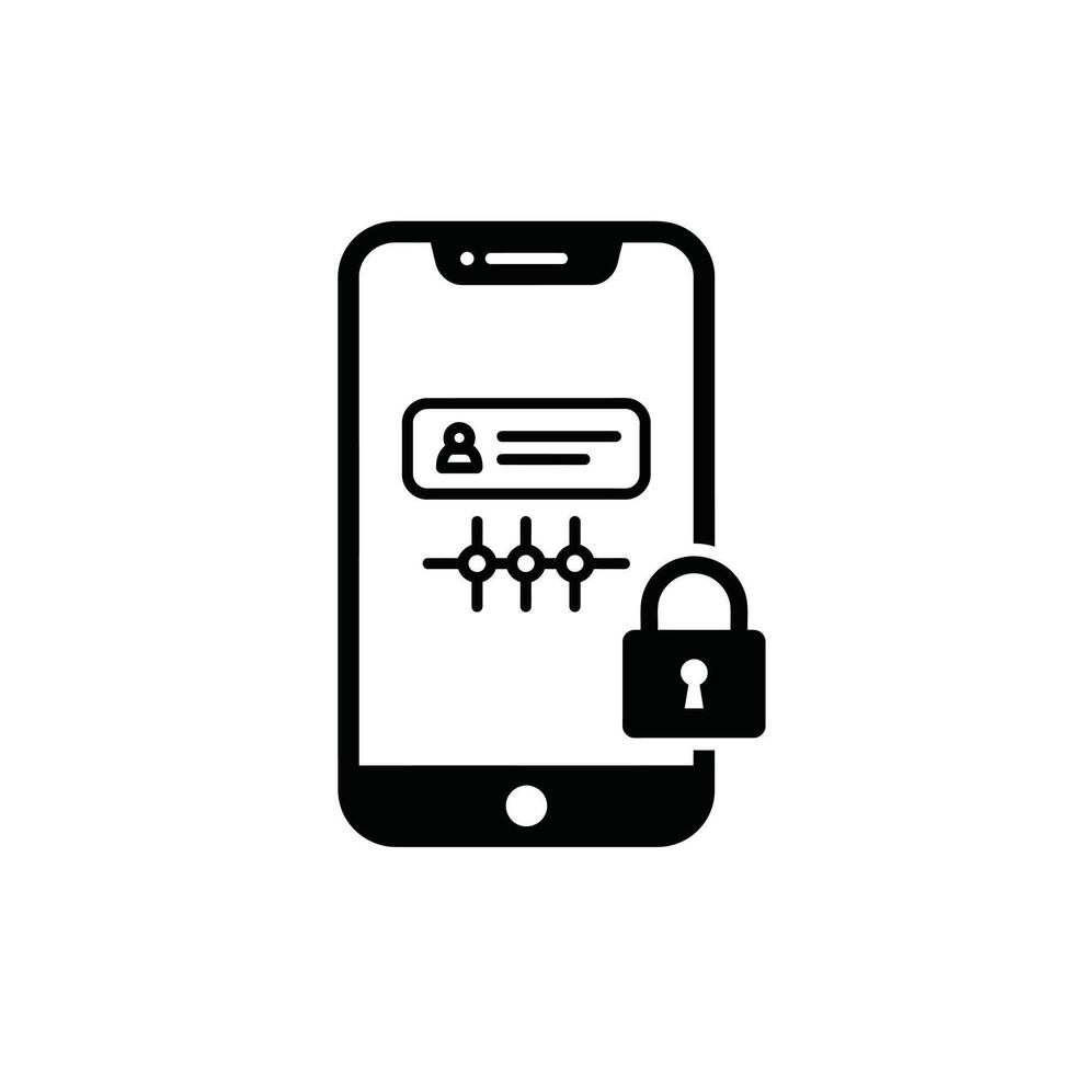A black and white image of a phone with a lock on it vector