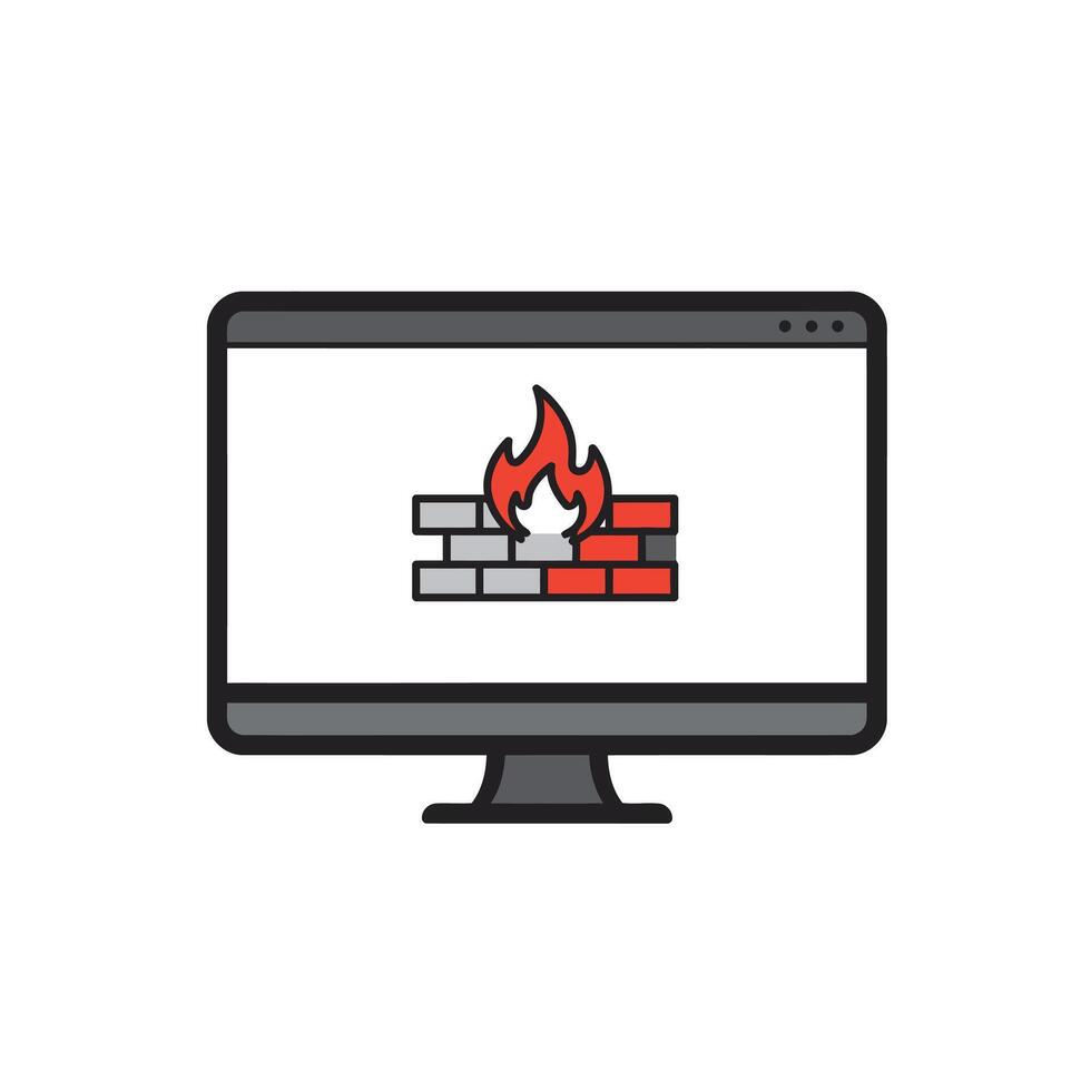 Firewall icon on a computer monitor vector