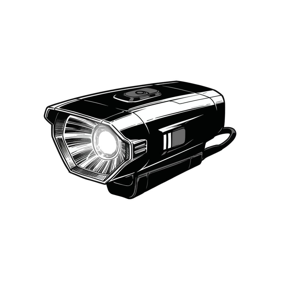 A black and white drawing of a bike light vector