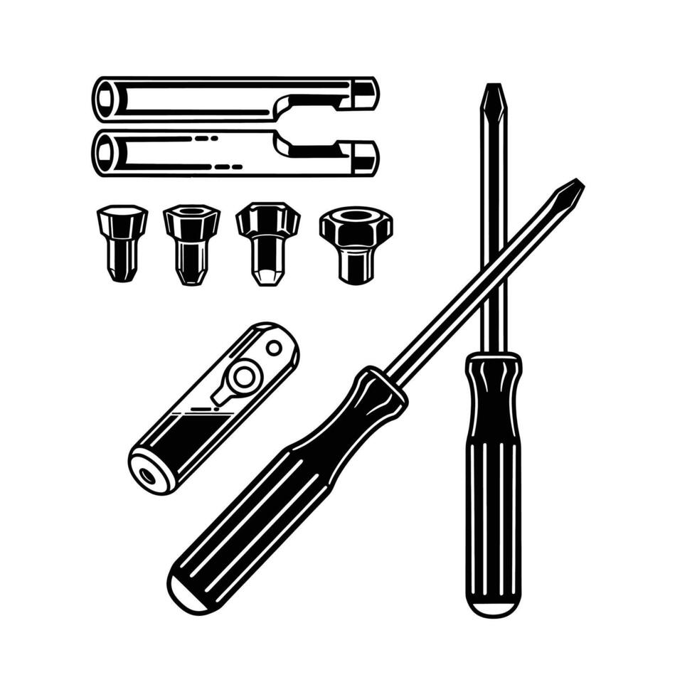 A Close up of a Screwdriver and Other Tools on a White Background vector