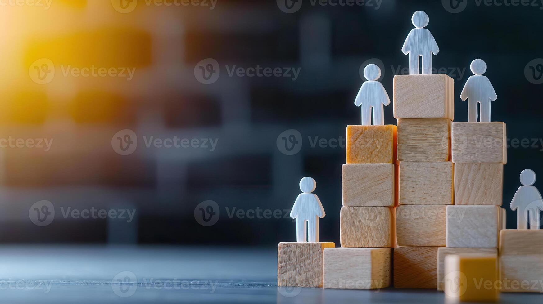 Building blocks symbolize teamwork and collaboration with figures photo