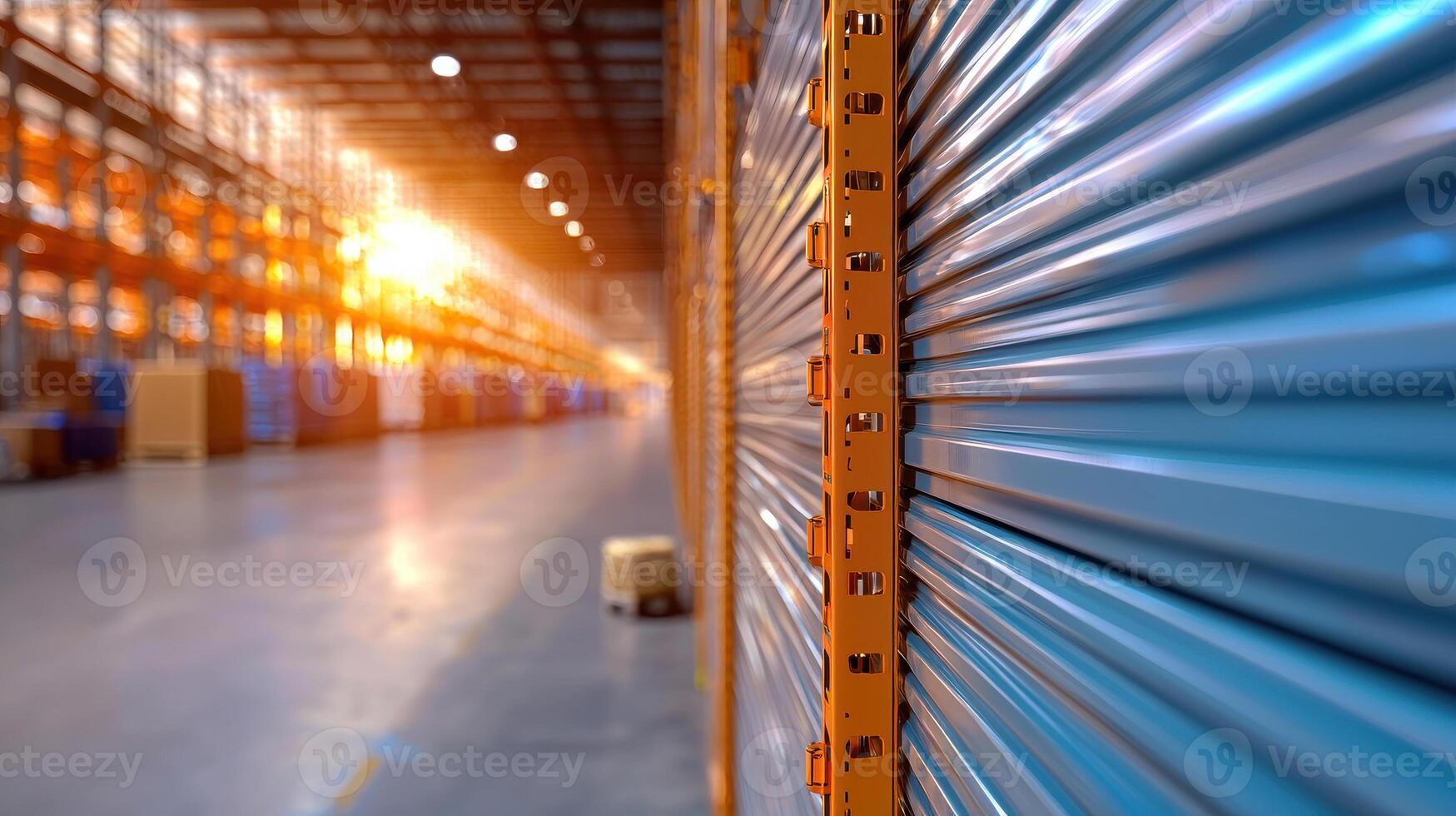 Efficient warehouse with IoT connected storage shelves and bright lighting Supply chain management concept photo