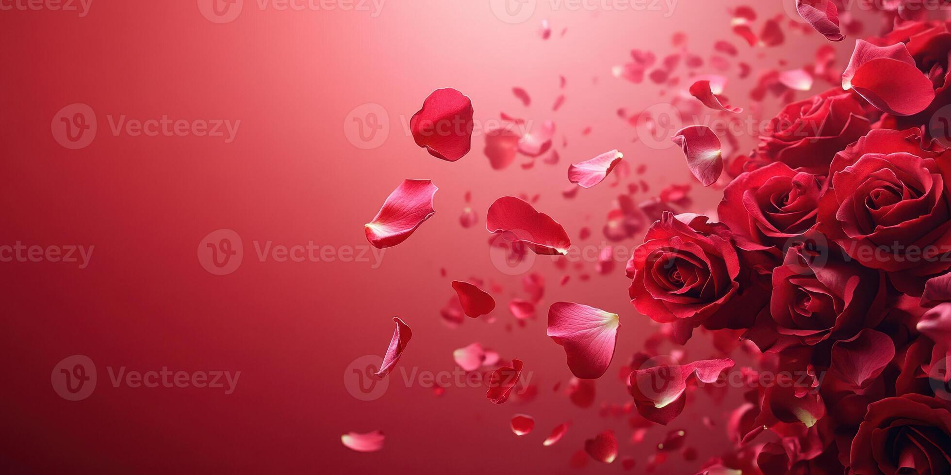 Vibrant red roses with falling petals create a romantic atmosphere for special occasions and celebrations photo