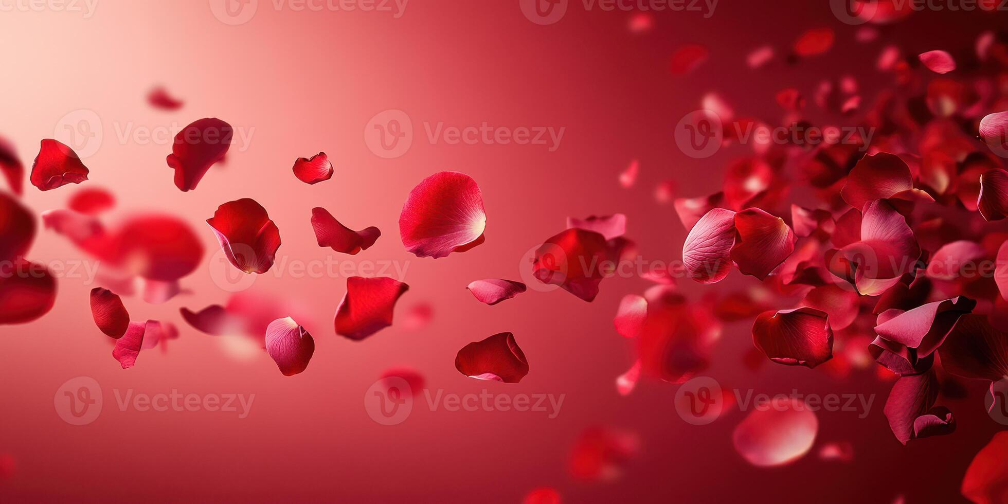 Floating red rose petals create a romantic atmosphere during a special celebration in a soft, warm setting photo