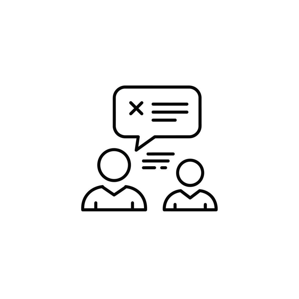 A black and white line icon of two people talking vector