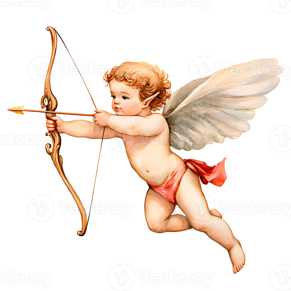 Watercolor paint Little cupid with bow and arrow png