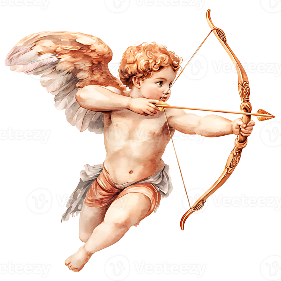 watercolor Little cupid with bow and arrow of love png