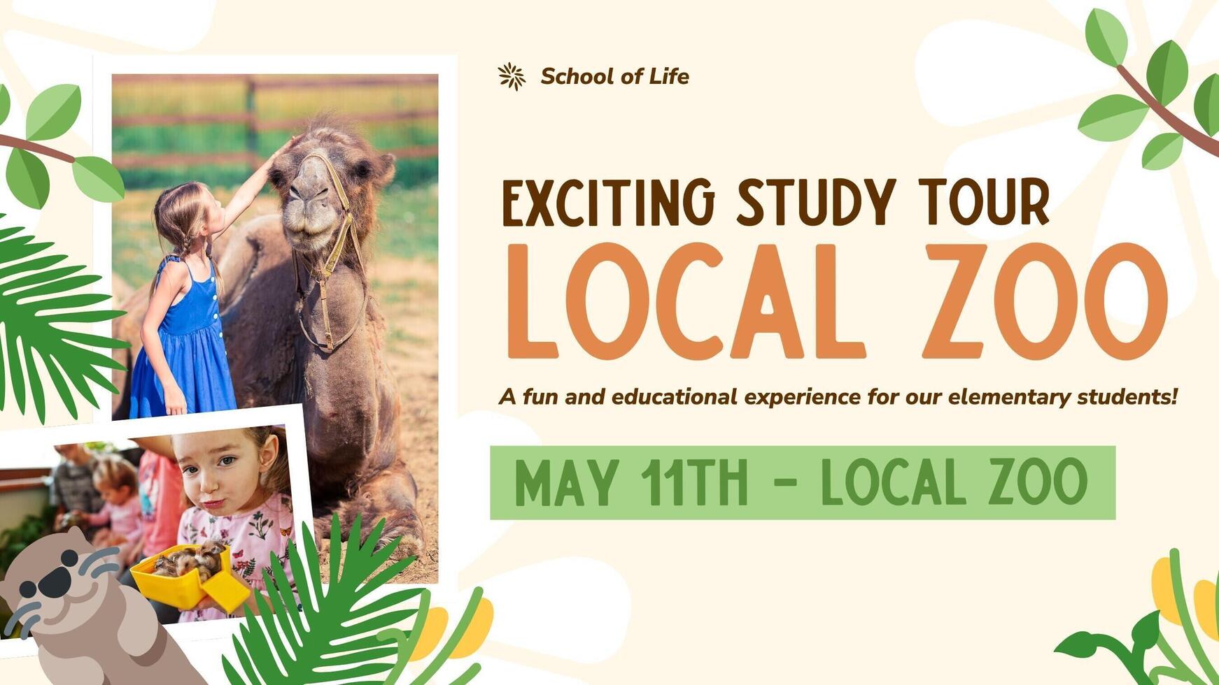 Flat Cute Animal Local Zoo Study Tour for Elementary School Presentation Template