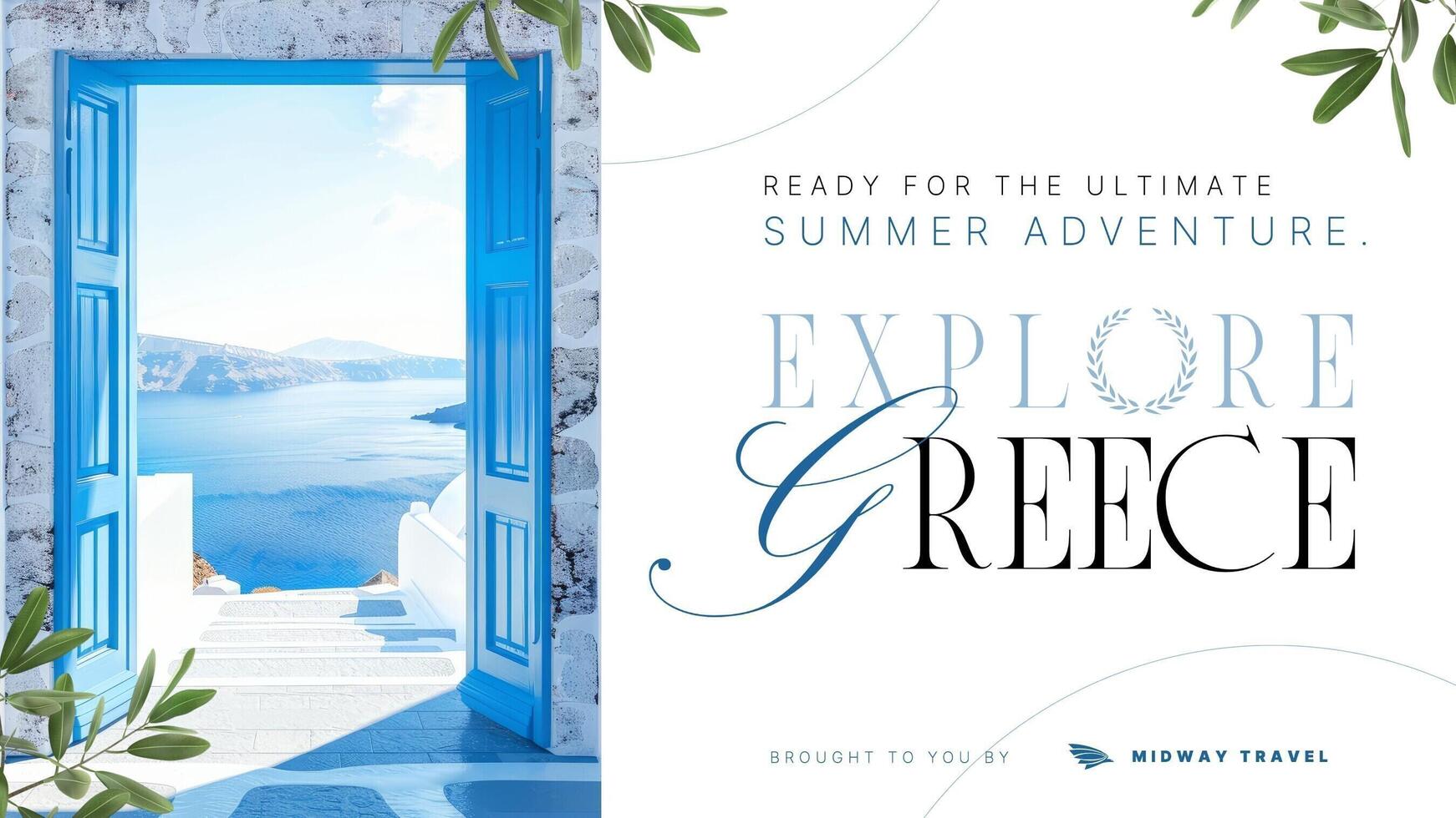 Blue Minimalistic Greece Tour Presentation for Travel Agency Template
