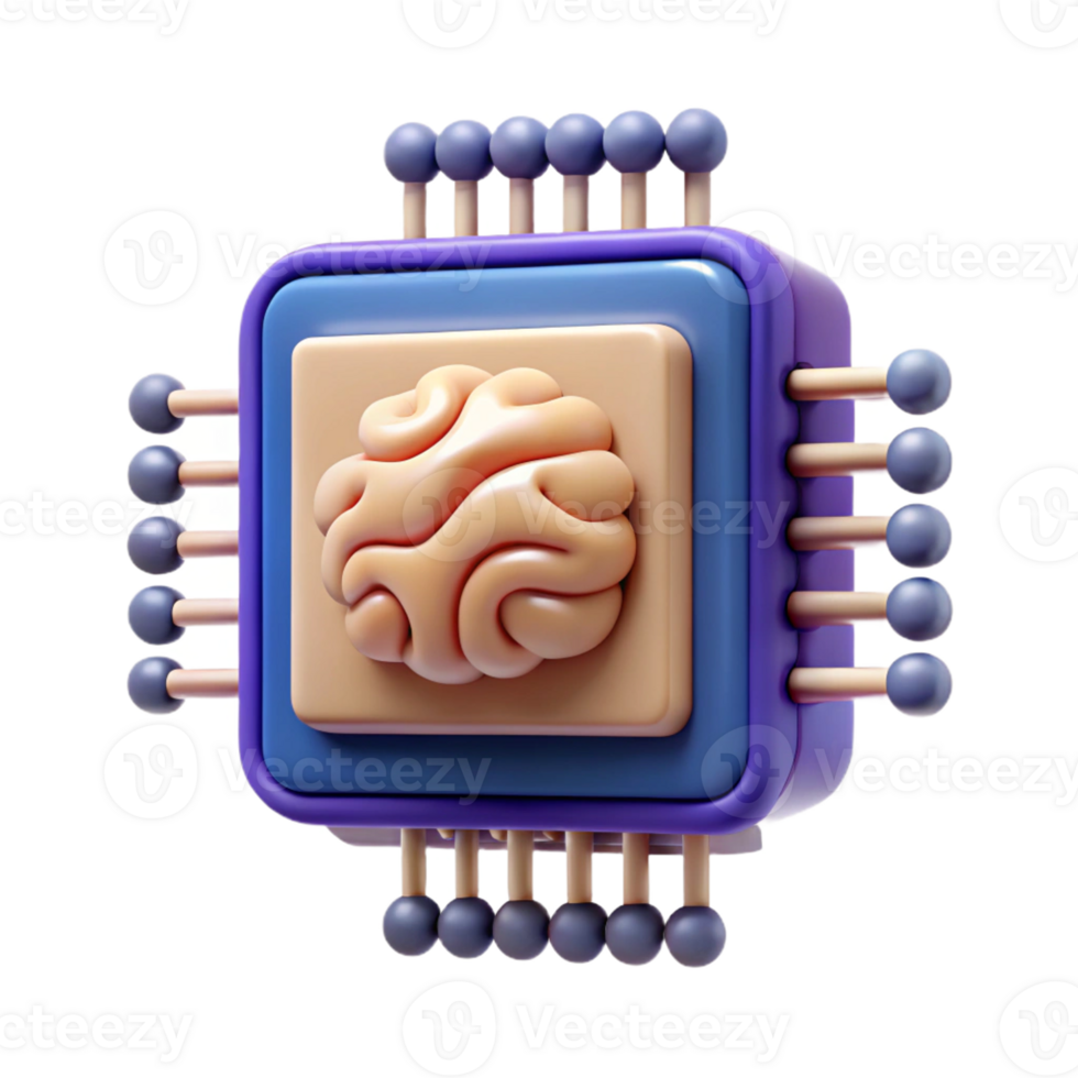 A computer processor with a brain inside 3d png