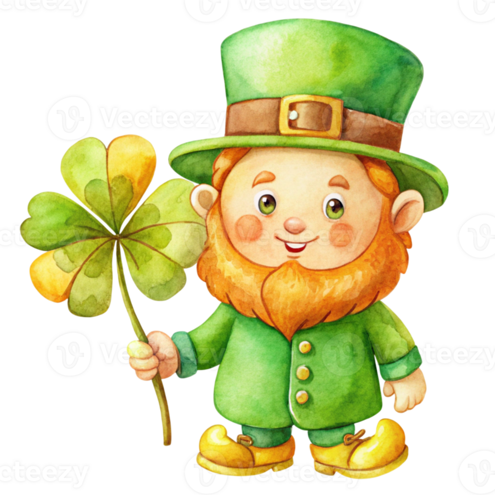 A cartoon leprechaun holding a clover png