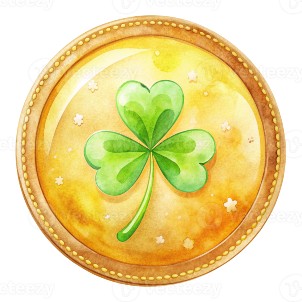 A gold coin with a shamrock on it png
