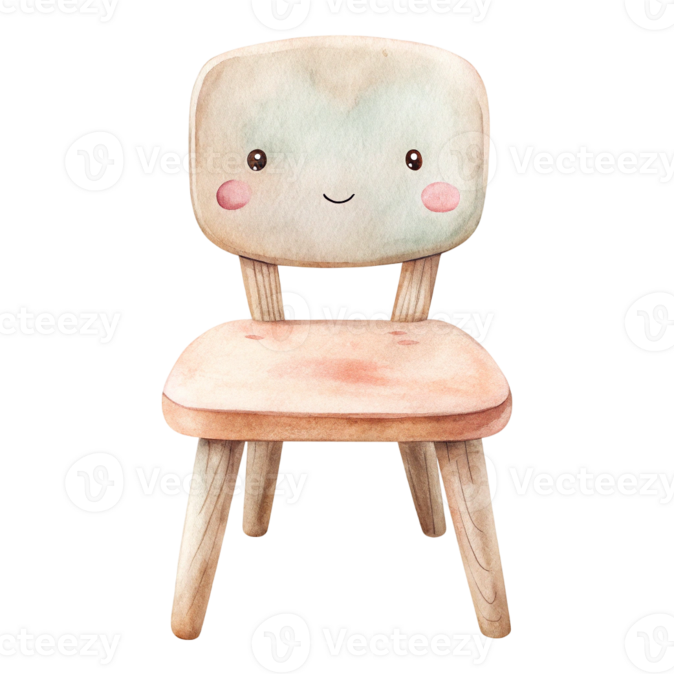 A wooden chair with a cute face painted on it png