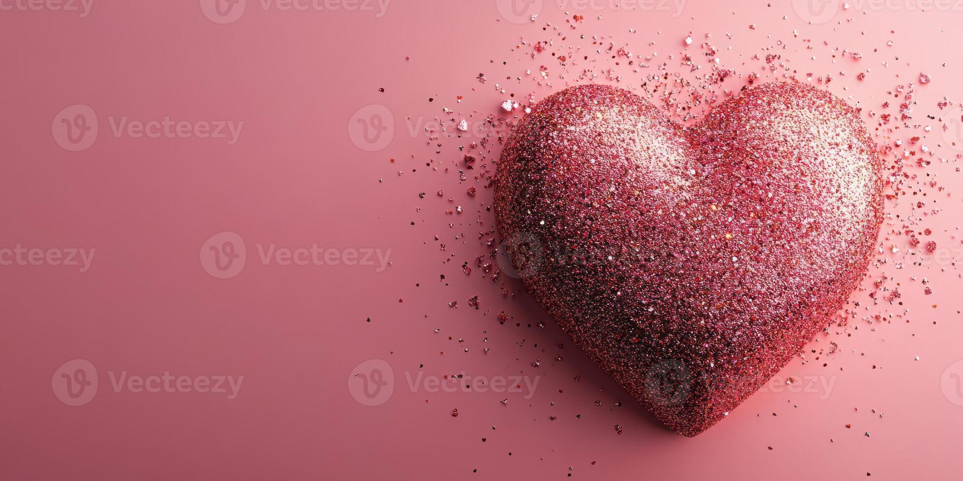 Glittering pink heart decoration with sparkling details on soft pastel background for romantic occasions photo