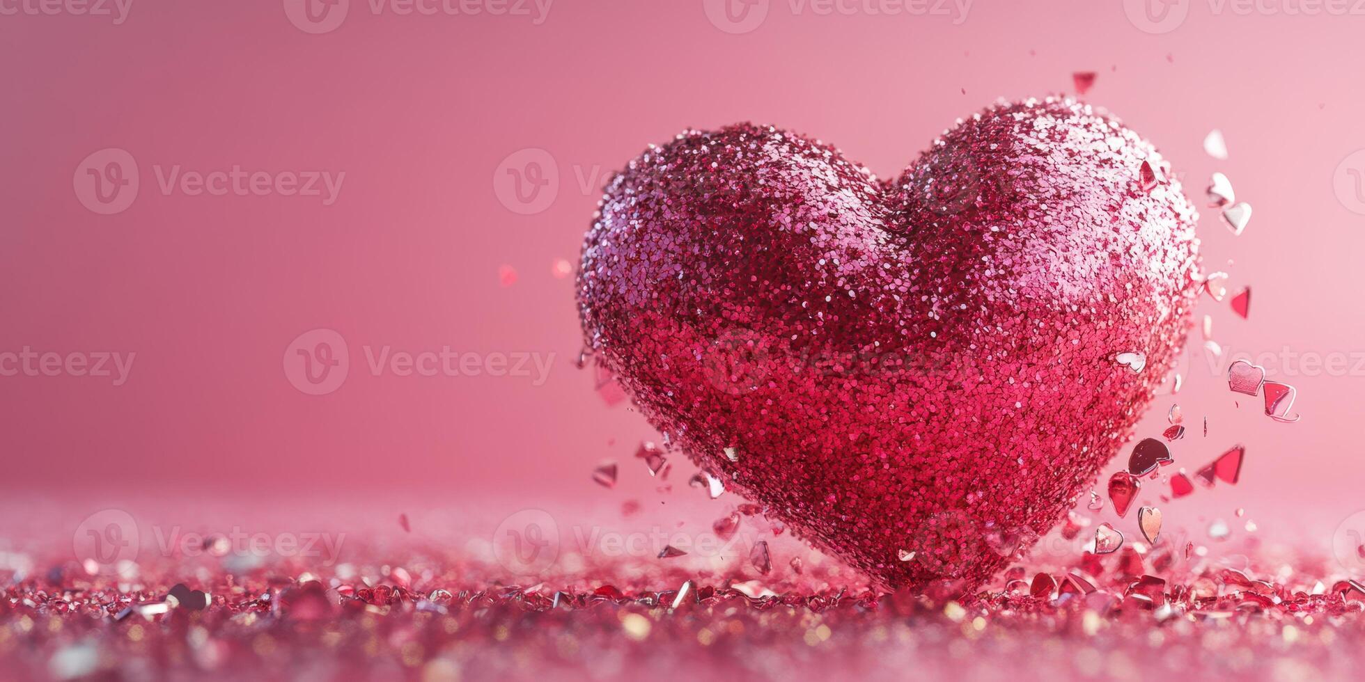 Sparkling red heart made of glitter against a soft pink backdrop during a festive celebration photo