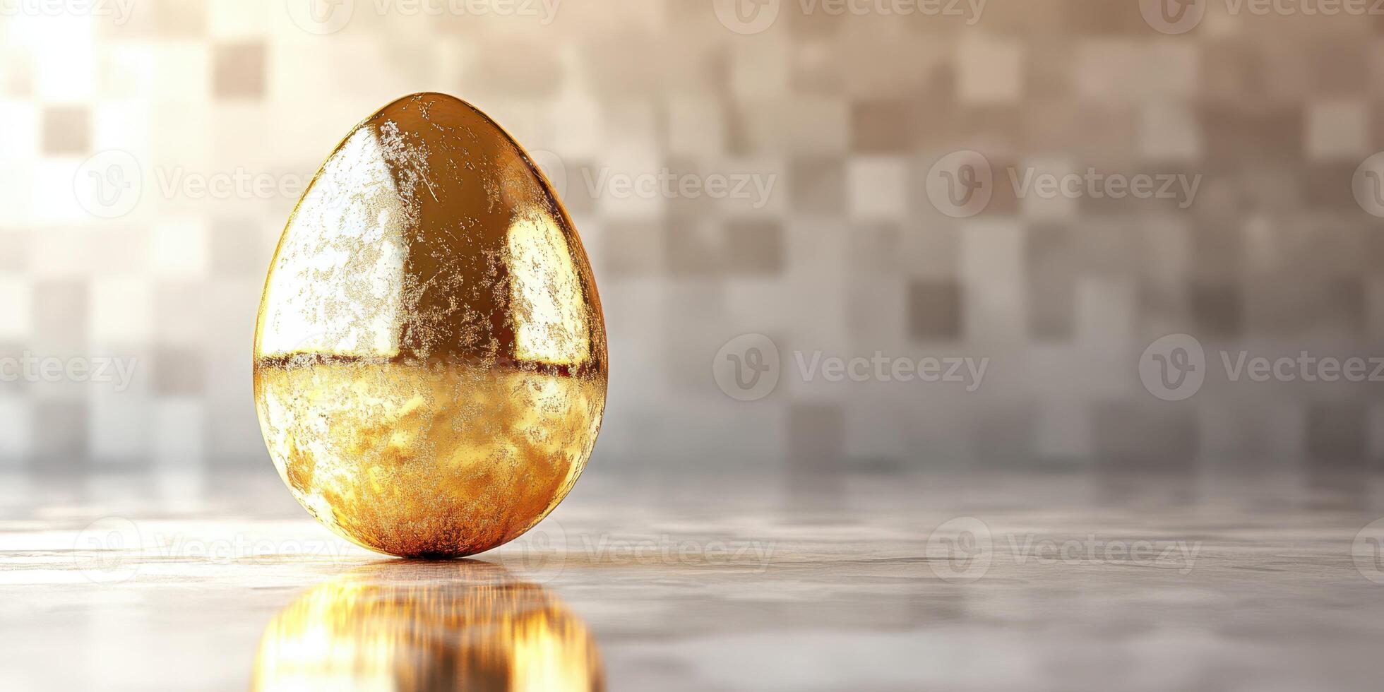 Captivating golden egg reflecting light on a smooth surface with an abstract background photo