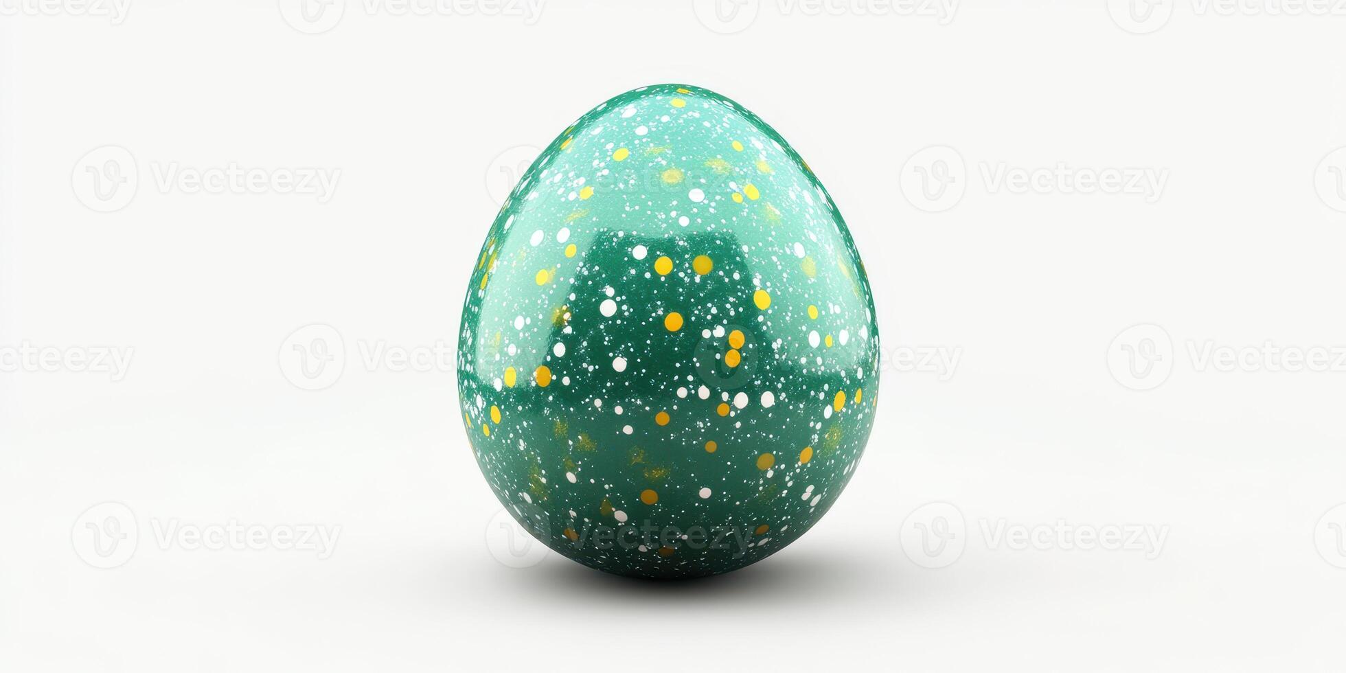 Colorful speckled egg resting on a plain surface highlighting its vibrant design photo