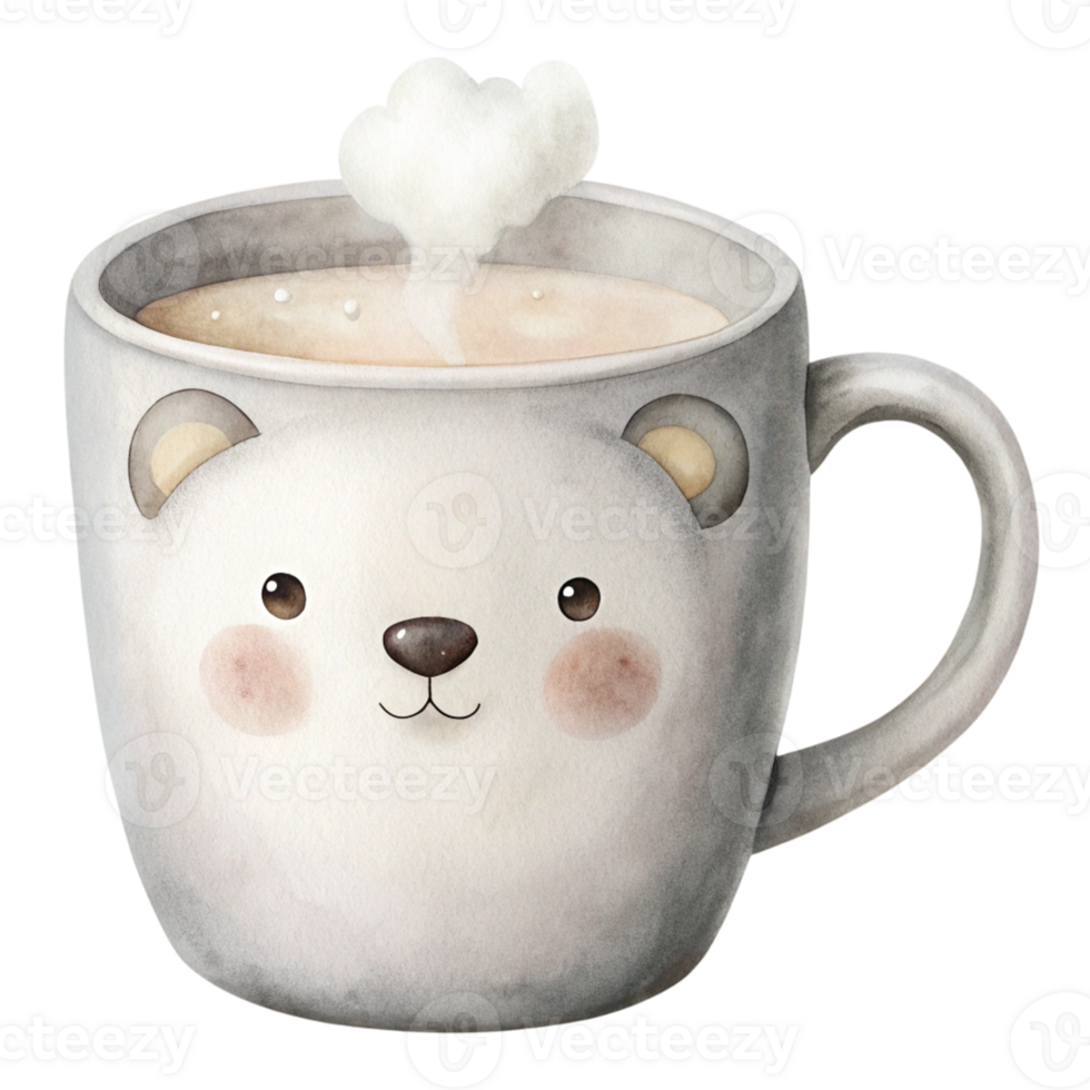 A cup of coffee with a bear face on it png