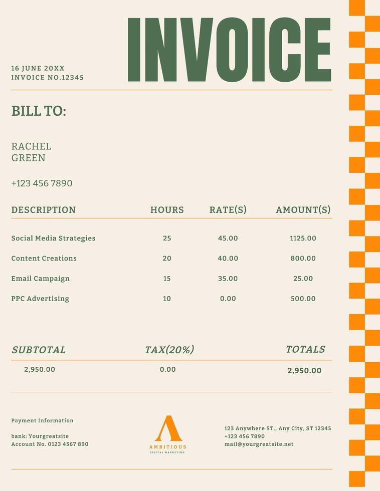 invoice for digital marketing template design ideas
