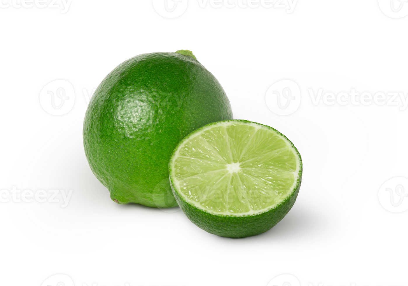 Whole fresh lime and a slice isolated. png
