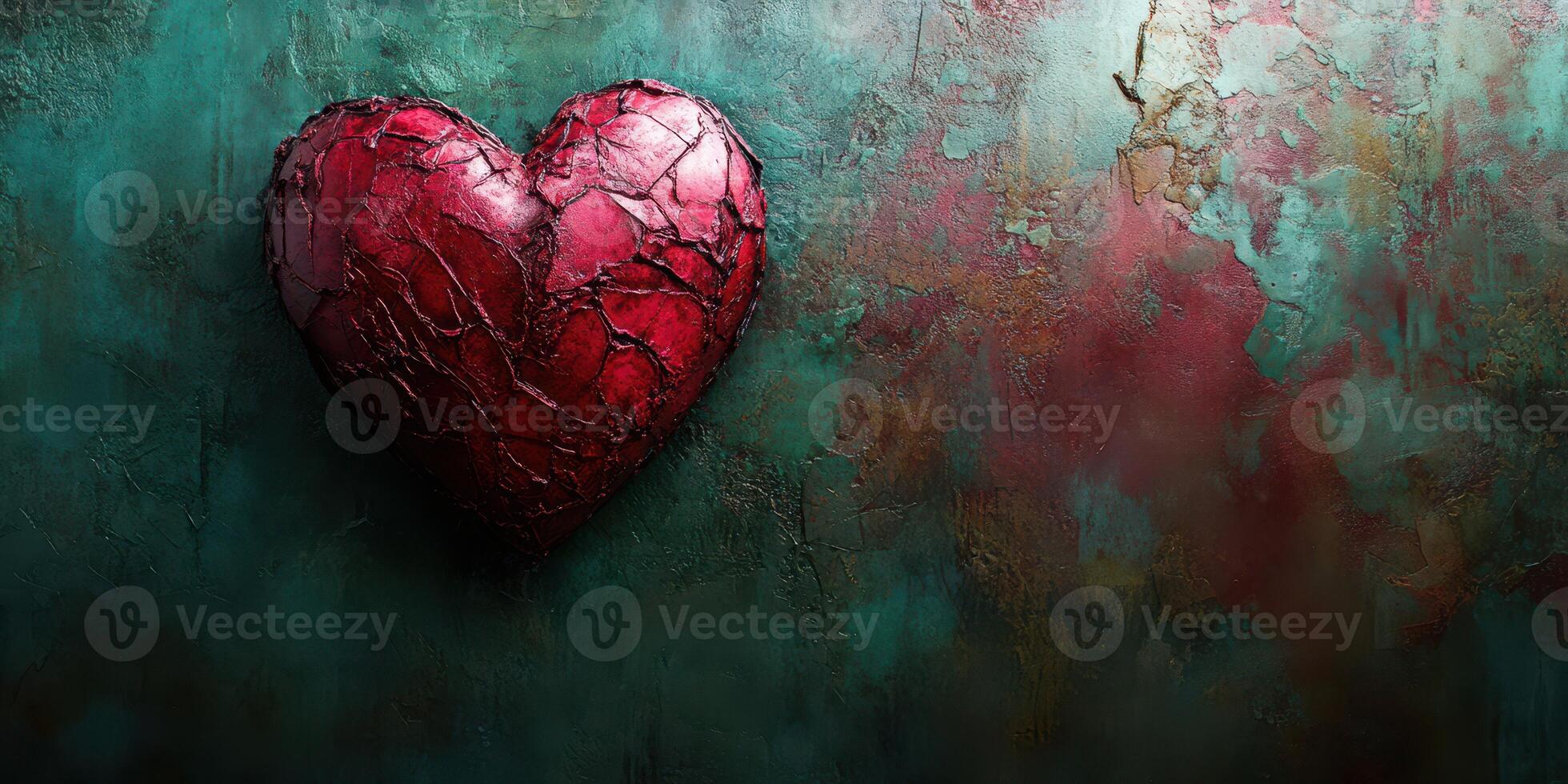 Artistic heart sculpture on textured background reflects emotions and creativity in vibrant colors photo
