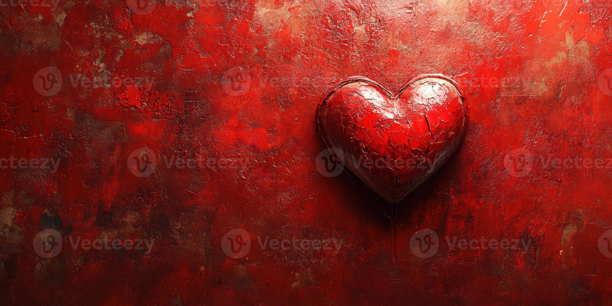 Artwork featuring a textured red heart against a vibrant red background in a creative expression of love and emotion photo