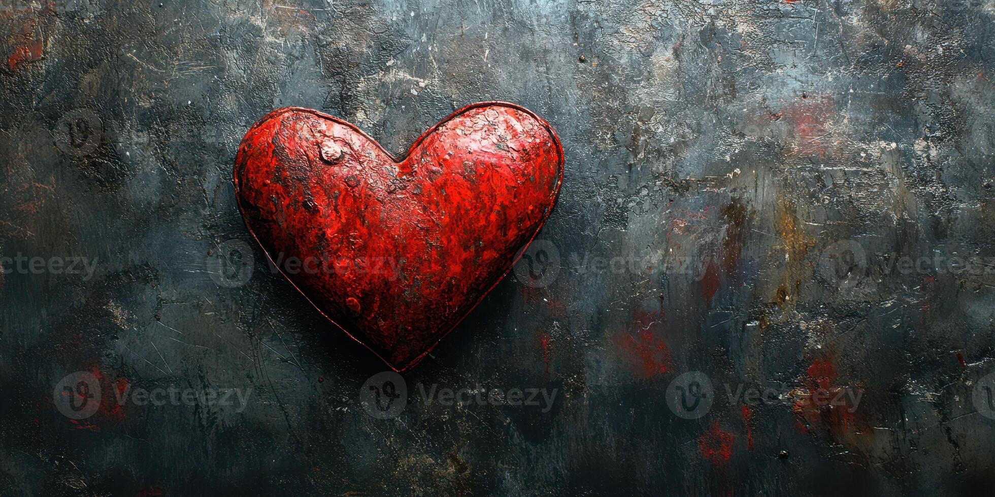 Heart-shaped sculpture in rustic texture on a dark background, evoking emotions and artistic expression photo