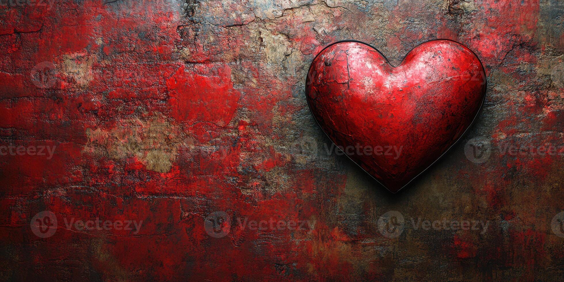 Heart symbol on a distressed red background depicting love and passion in an artistic style photo