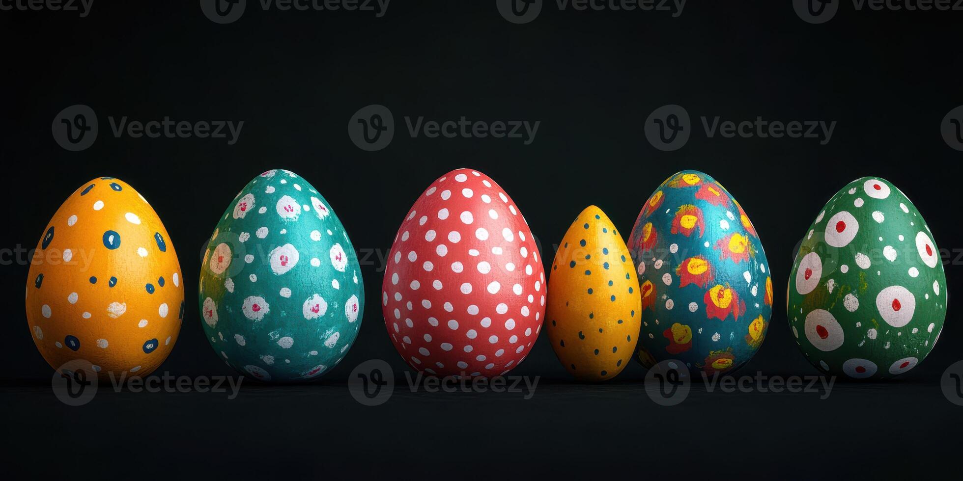 Colorful decorative eggs arranged in a creative display for spring celebrations photo