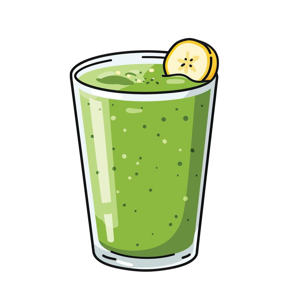 A green smoothie with a slice of lemon in it vector