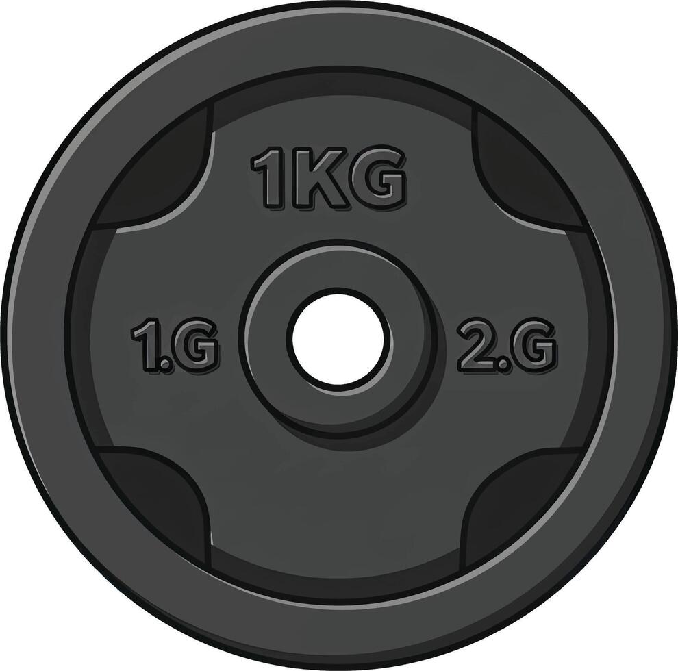 A black weight plate with the word 1kg on it vector