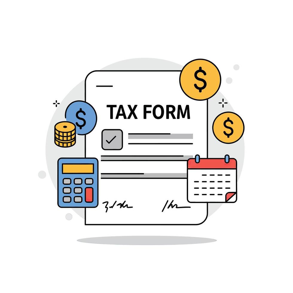 Tax form with money and calculator vector