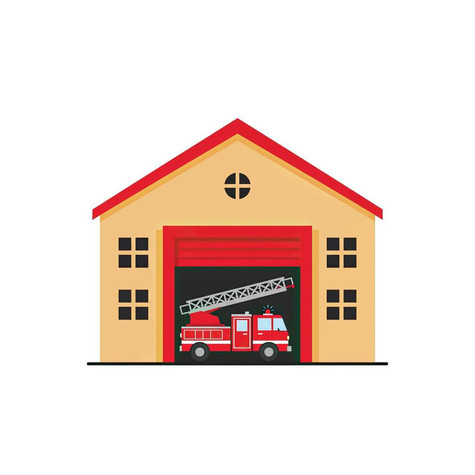 Fire truck in a garage with a ladder vector