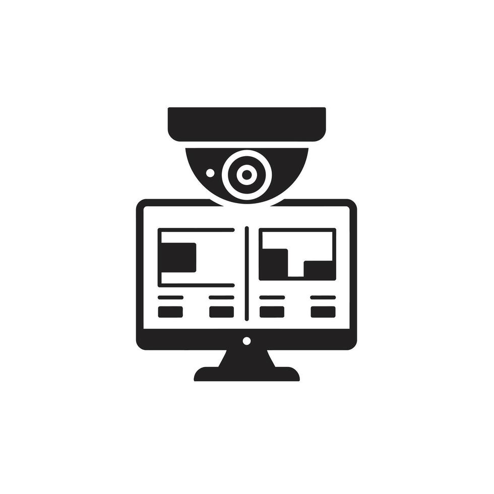 A black and white image of a monitor with a camera vector